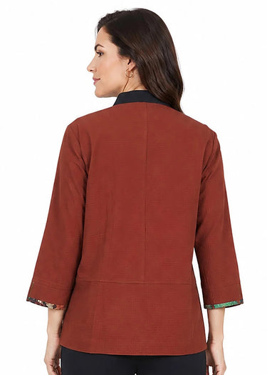 JACKET *MISSY* RUST TEXTURED WOVEN W/PRINT PATCH POCKET