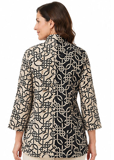 JACKET *MISSY* BLACK MULTI LINK PRINT W/BACK DETAIL 3/4 SLEEVE