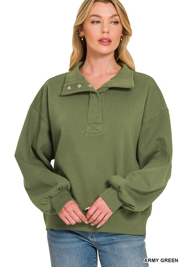 TOP *MISSY* FLEECE 1/2 SNAP LONG SLEEVES 4 COLORS