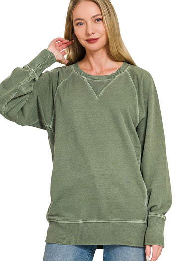 TOP *MISSY* PIGMENT DYED FRENCH TERRY W/POCKETS 3 COLORS