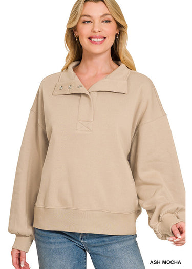 TOP *MISSY* FLEECE 1/2 SNAP LONG SLEEVES 4 COLORS