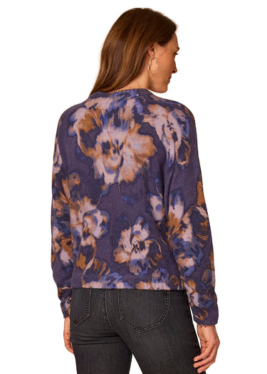 SWEATER *MISSY* BLUE GRHAM CRACKER ABSTRACT FLORAL PRINT