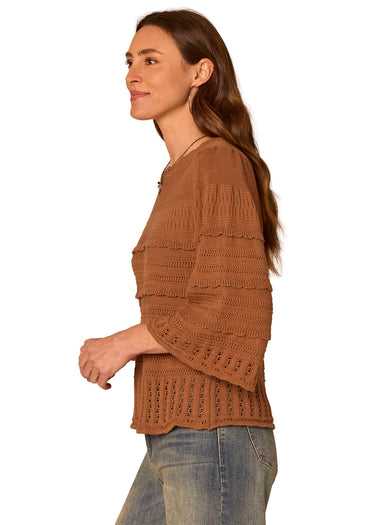 SWEATER *PLUS* SADDLE BELL SLEEVE SCALLOP EDGE