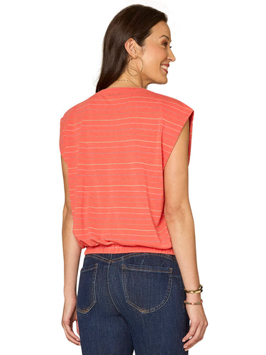 TOP *MISSY* DEEP CORAL CAP SLV SCOOP NECK
