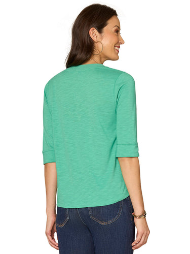 TOP *MISSY* DEEP JADE ELBOW ROLL CUFF SLV