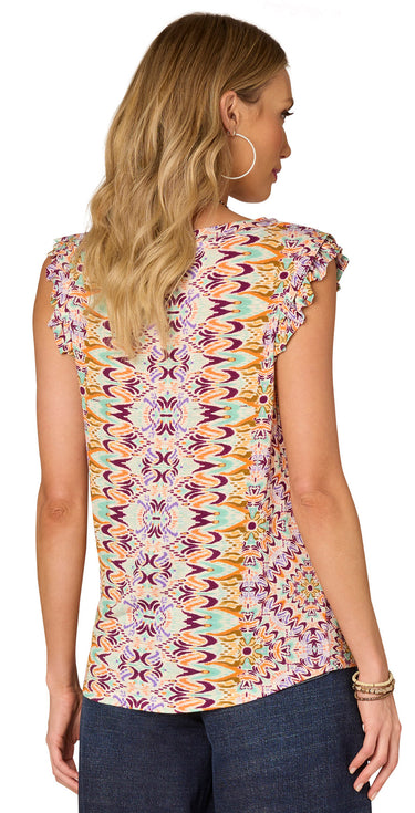 TOP *MISSY* WINE BERRY MULTI CAP SLV KNOT HEM