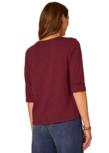 TOP *MISSY* PLUM ELBOW ROLL CUFF HENLEY