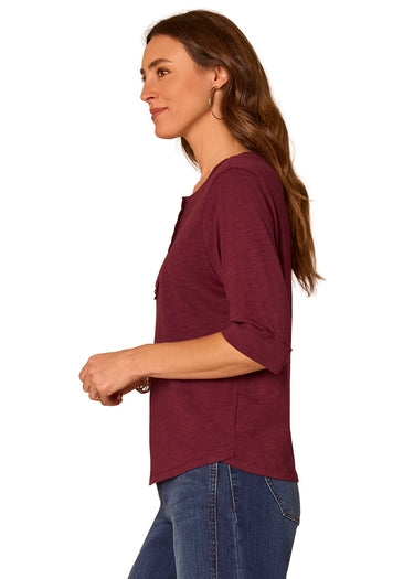 TOP *MISSY* PLUM ELBOW ROLL CUFF HENLEY