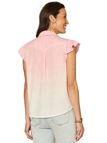 TOP *MISSY* SWEET PINK FLUTTER SLV BUTTON DOWN
