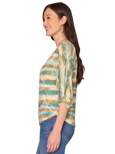 TOP *MISSY* NILE BLUE MULTI 3/4 SLV PRINTED