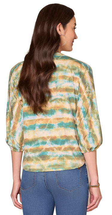 TOP *MISSY* NILE BLUE MULTI 3/4 SLV PRINTED