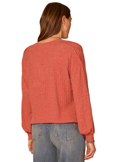 TOP *MISSY* HEATHER DESERT ROSE LONG SLEEVE SWEETHEART NECK