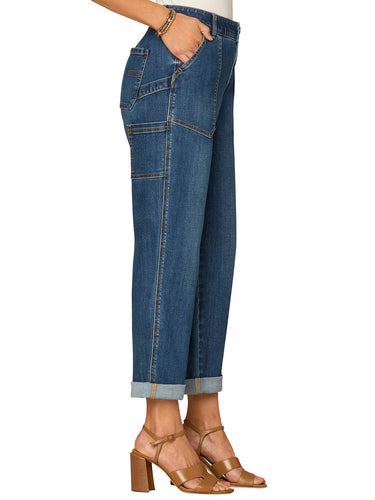 "Ab"solution® High Rise Patch Pocket Roll Cuff Petite Utility Jeans