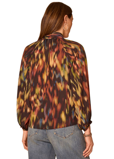 TOP *MISSY* BLACK MULTI LONG SLEEVE W/SELF TIE SPLIT NECK