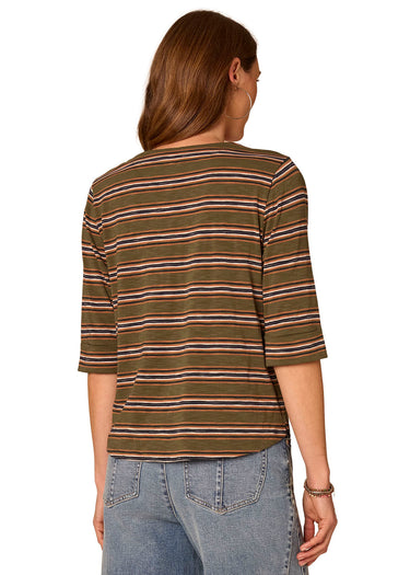 TOP *PLUS* CELADON MULTI ELBOW CUFF SLEEVE SPLIT NECK
