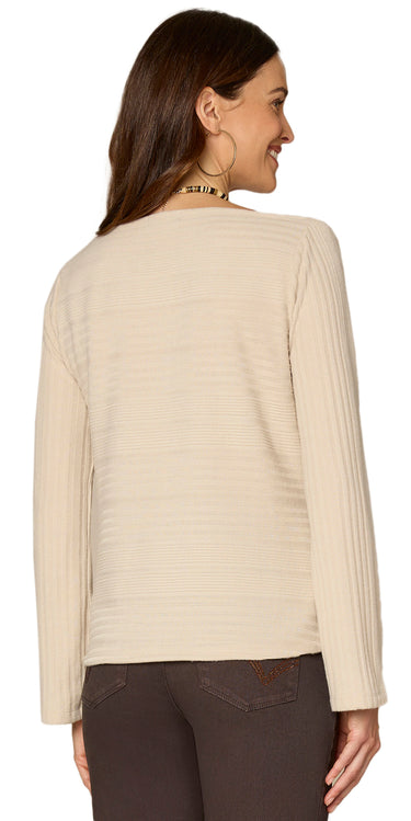 TOP *MISSY* ECRU LS DRAPPED BOAT NECK