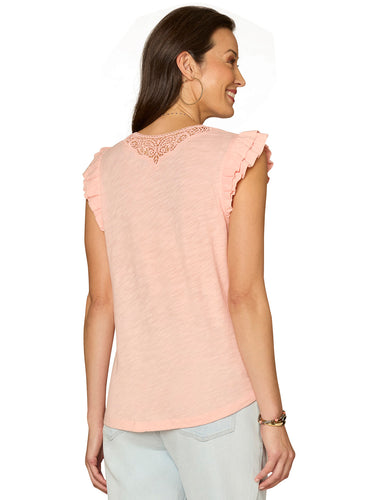 TOP *MISSY* PAPAYA CROCHET V-NECK SURPLUS