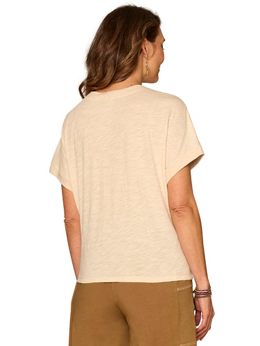 TOP *MISSY* SOFT LINEN SS MIX MEDIA KNIT