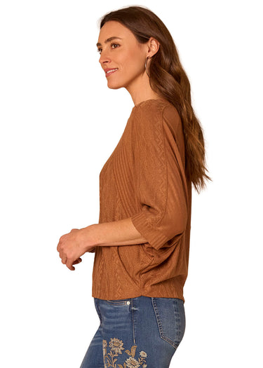 TOP *MISSY* HEATHER SADDLE 3/4 DOLMAN SLEEVE