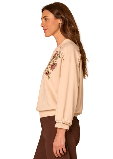 TOP *MISSY* ECRU MULTI BLOUSON SLEEVE EMBROIDERED