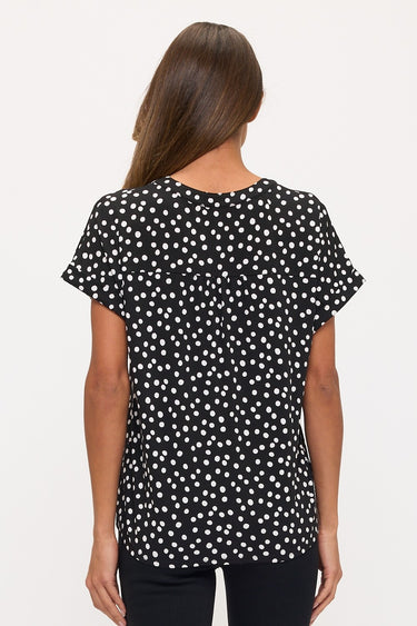 TOP *MISSY* BLACK IVORY LATTICE PLACKET DOLMAN