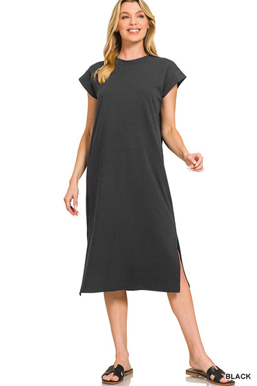 DRESS *PLUS* ROUND NK SS MIDI 2 COLORS