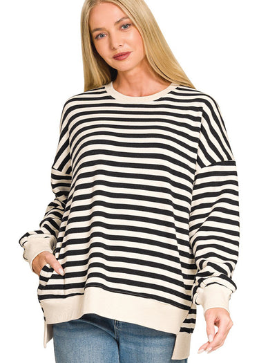 SWEATSHIRT *MISSY* YARD STRIPE HI-LOW 4 COLORS