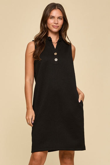 DRESS *MISSY* 2 BUTTON V-NECK W/SIDE POCKETS