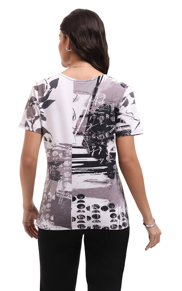 TOP *MISSY* BLACK WHITE GINGER VNK 1BTN/1PKT SS