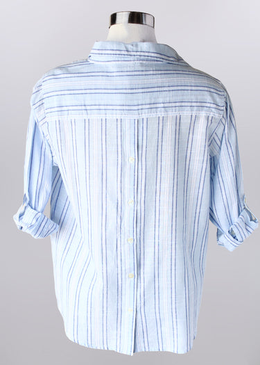 TUNIC *PLUS* BLUE STRIPE W/BK BTNS 3/4