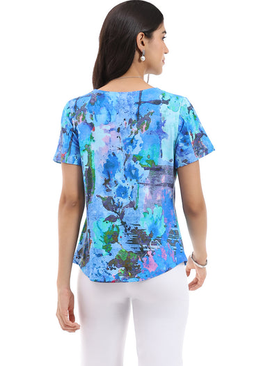 TOP *MISSY* BLUE MULTI CAMPBELL SHORT SLEEVE