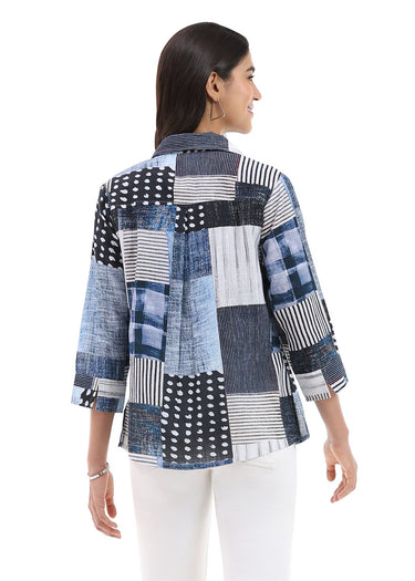SHIRT *PLUS* BLUE MULTI JULIETTE 3/4 SLEEVE