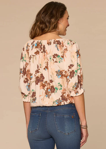 TOP *MISSY* BLUSH AIRY BLUE BUBBLE HEM PRINTED