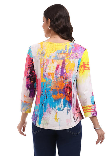 TOP *MISSY* MULTI VIVIAN VNECK BUTTON DETAIL 3/4 SLEEVE