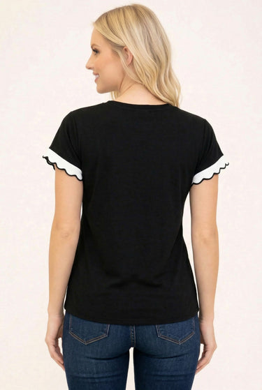 TEE MISSY SCALLOPED SLEEVE CONTRAST TRIM