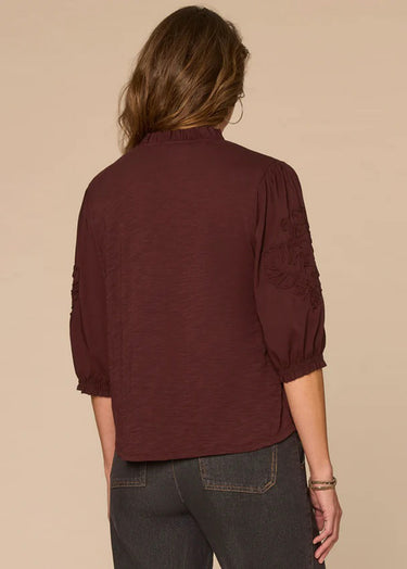 TOP *MISSY* CHERRY CHOCOLATE 3/4 SLEEVE W/SOUTACHE DETAIL