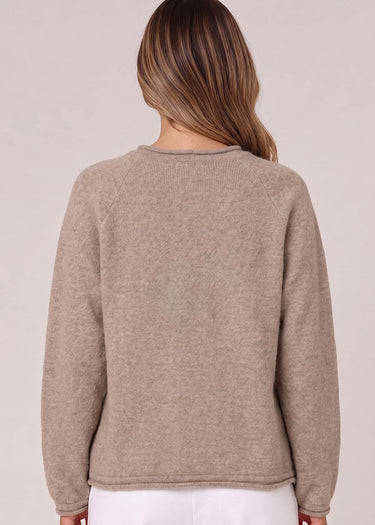 SWEATER *MISSY* CHOCOLATE DUCK ROLLED CREW LONG SLEEVE