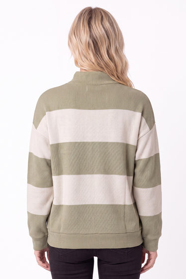 TOP *MISSY* OLIVE MULTI STRIPED MOCK NECK