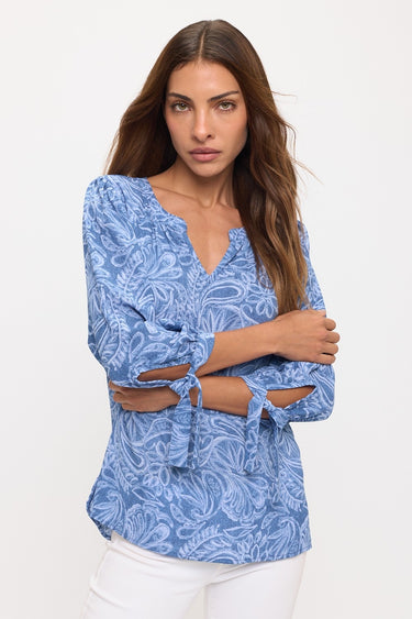 SHIRT *MISSY* DENIM IVORY SLEEVE TIE PULL OVER
