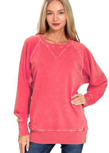 TOP *MISSY* PIGMENT DYED FRENCH TERRY W/POCKETS 3 COLORS