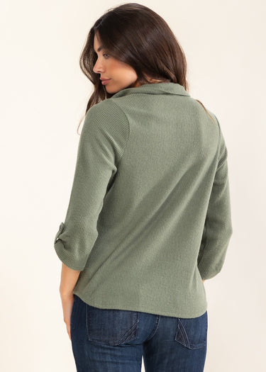 SHIRT *MISSY* OLIVE COLLAR RIBBED