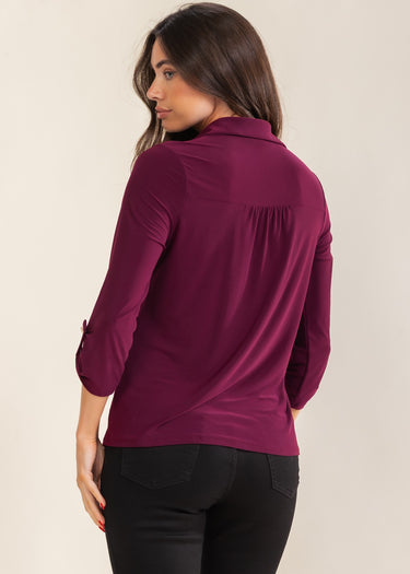 SHIRT *MISSY* BURGANDY COLLAR BUTTON DOWN