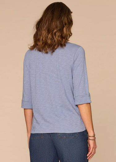 TOP *MISSY* HORIZON BLUE ELBOW ROLL CUFF CROCHET