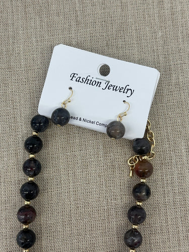 NECKLACE & EARRING SET BEADED SHORT BLACK