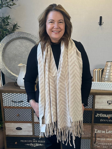 SCARF GEOMETRICAL HERRINGBONE BEIGE