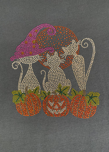 RHINESTONES 3 CATS ON PUMPKIN