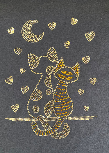 RHINESTONES CATS LOOKING MOON