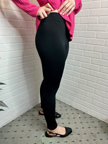Plus Solid Seamless Fleece-Lined Leggings