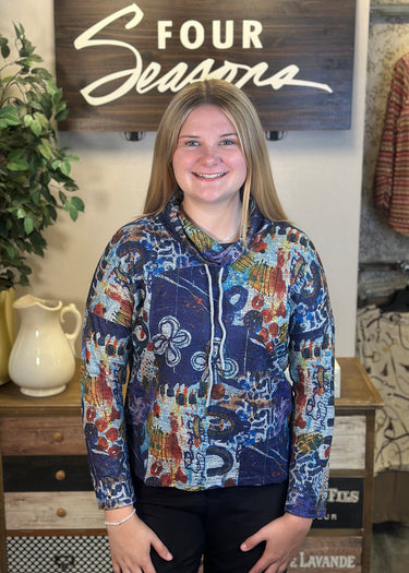 TOP *MISSY* HACCI PRINT COWL LONG SLEEVE 2 COLORS