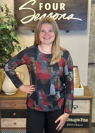 TOP *MISSY* HACCI ASSORTED PRINT LONG SLEEVE 4 COLORS